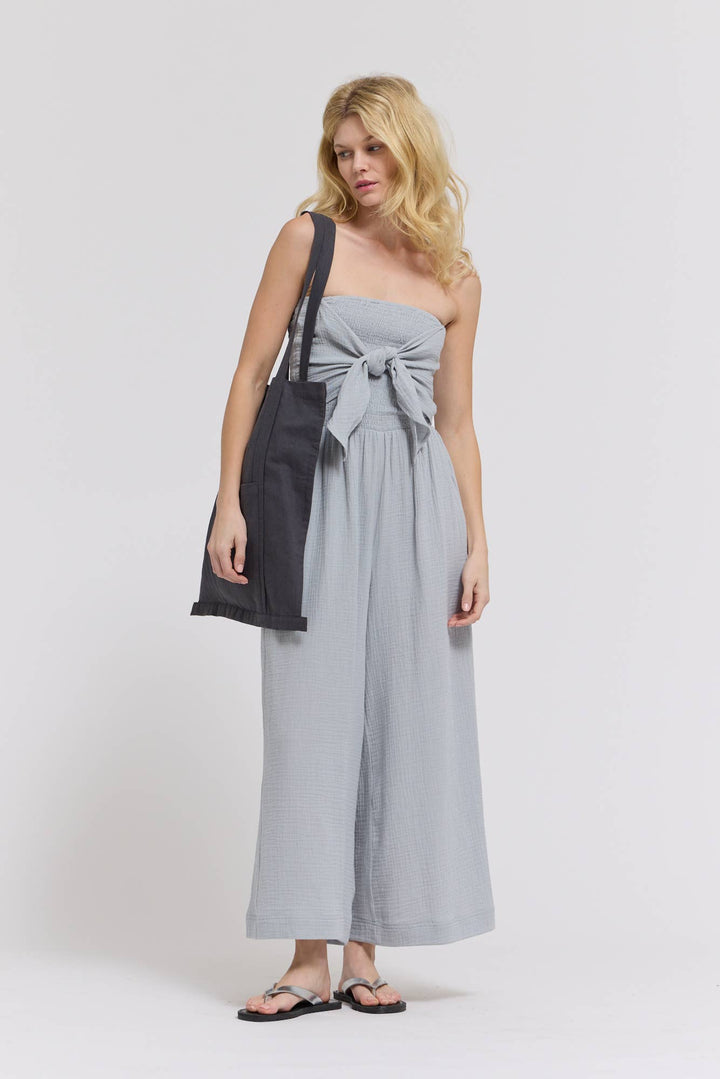 70203CG - TIE FRONT GAUZE JUMPSUIT