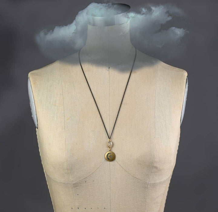 Vintage Brass Moon & Star w/ Semi Precious Necklace