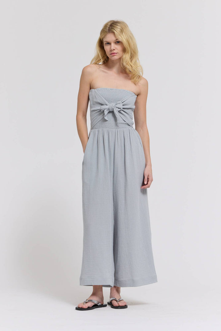 70203CG - TIE FRONT GAUZE JUMPSUIT