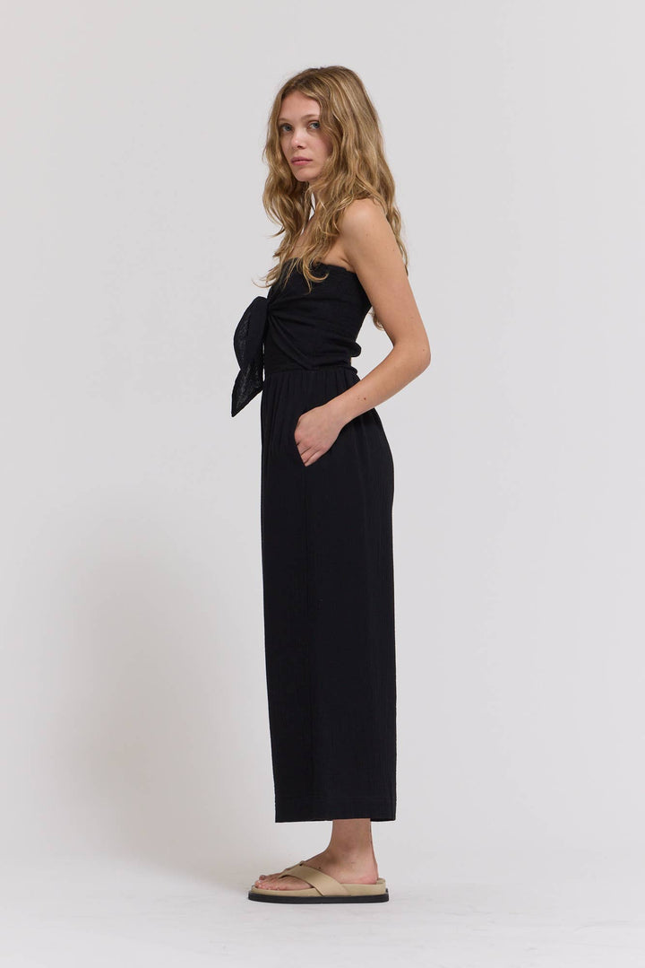 70203CG - TIE FRONT GAUZE JUMPSUIT