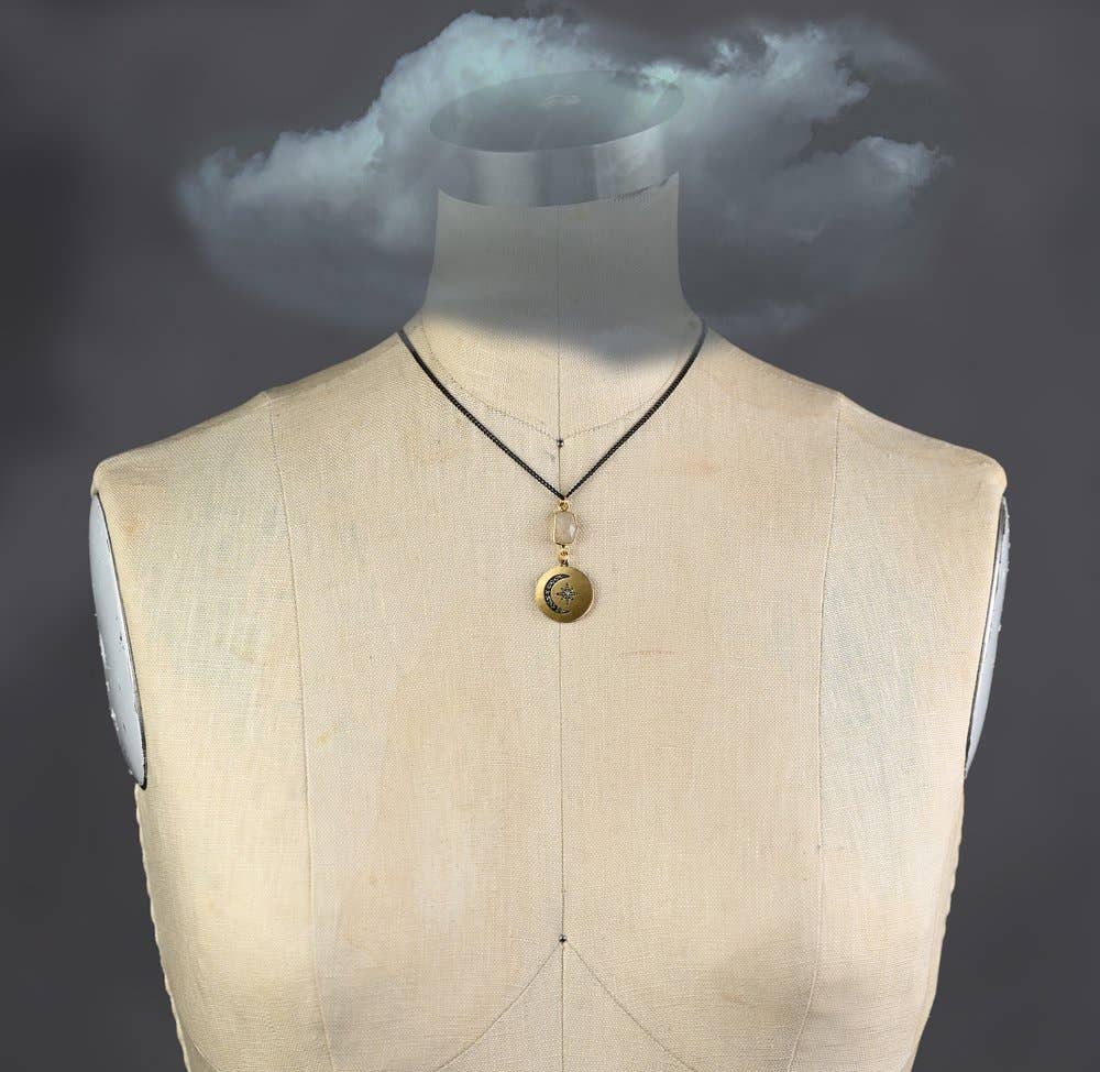 Vintage Brass Moon & Star w/ Semi Precious Necklace