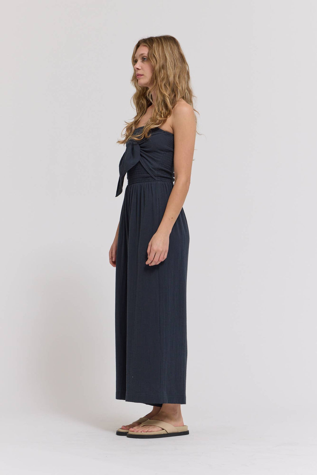 70203CG - TIE FRONT GAUZE JUMPSUIT