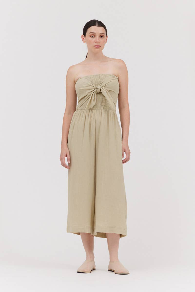 70203CG - TIE FRONT GAUZE JUMPSUIT