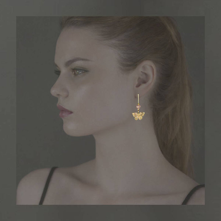 Butterflies w/ Colored Stones & Gemstone Long Wire Earrings