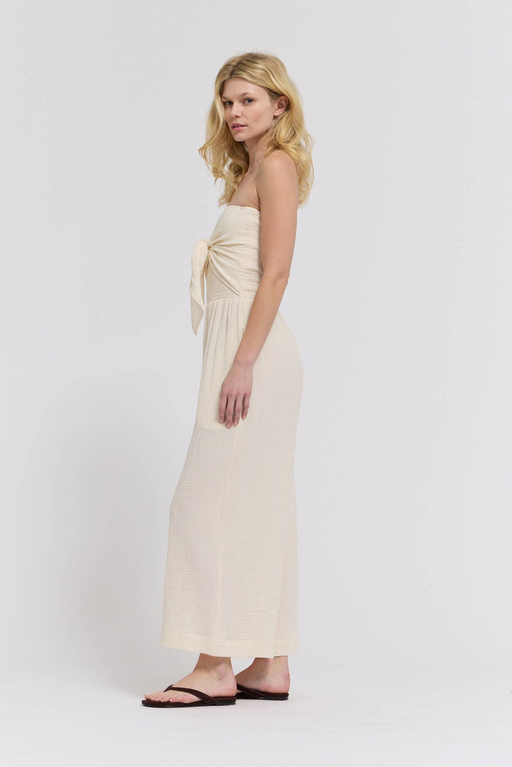 70203CG - TIE FRONT GAUZE JUMPSUIT