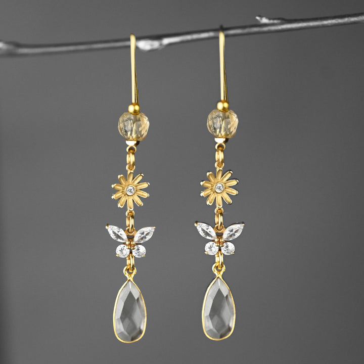 Whimsical Butterfly, Flower & Semi Precious Stone Longwire