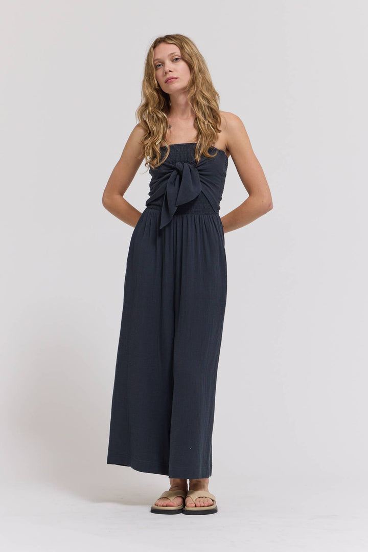 70203CG - TIE FRONT GAUZE JUMPSUIT