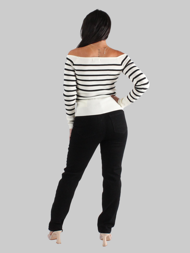 Stripe Off Sleeve Top