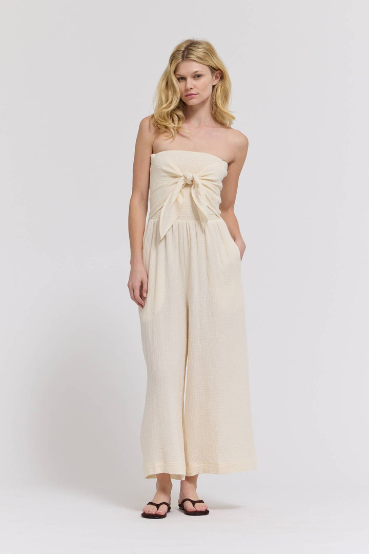 70203CG - TIE FRONT GAUZE JUMPSUIT