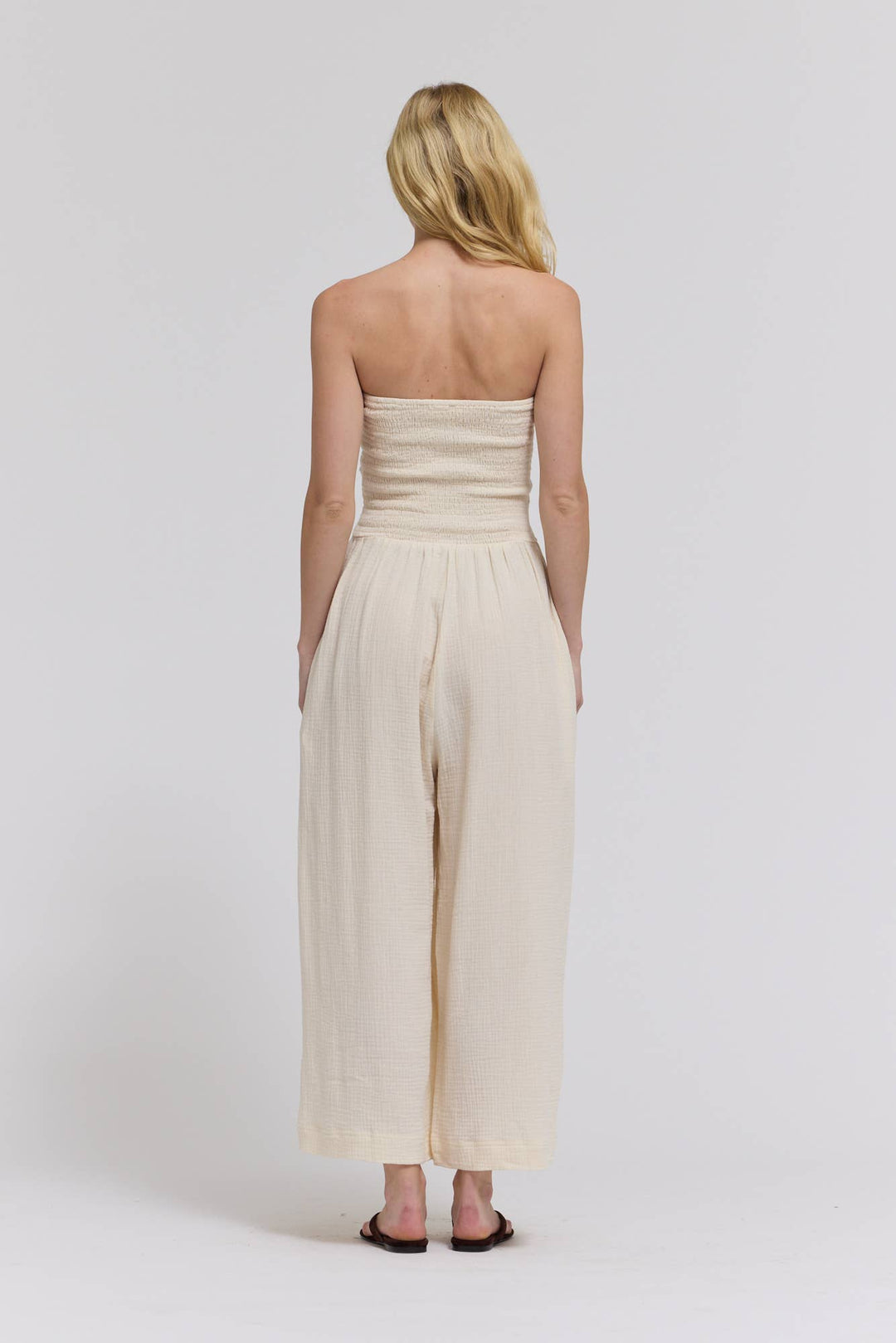 70203CG - TIE FRONT GAUZE JUMPSUIT