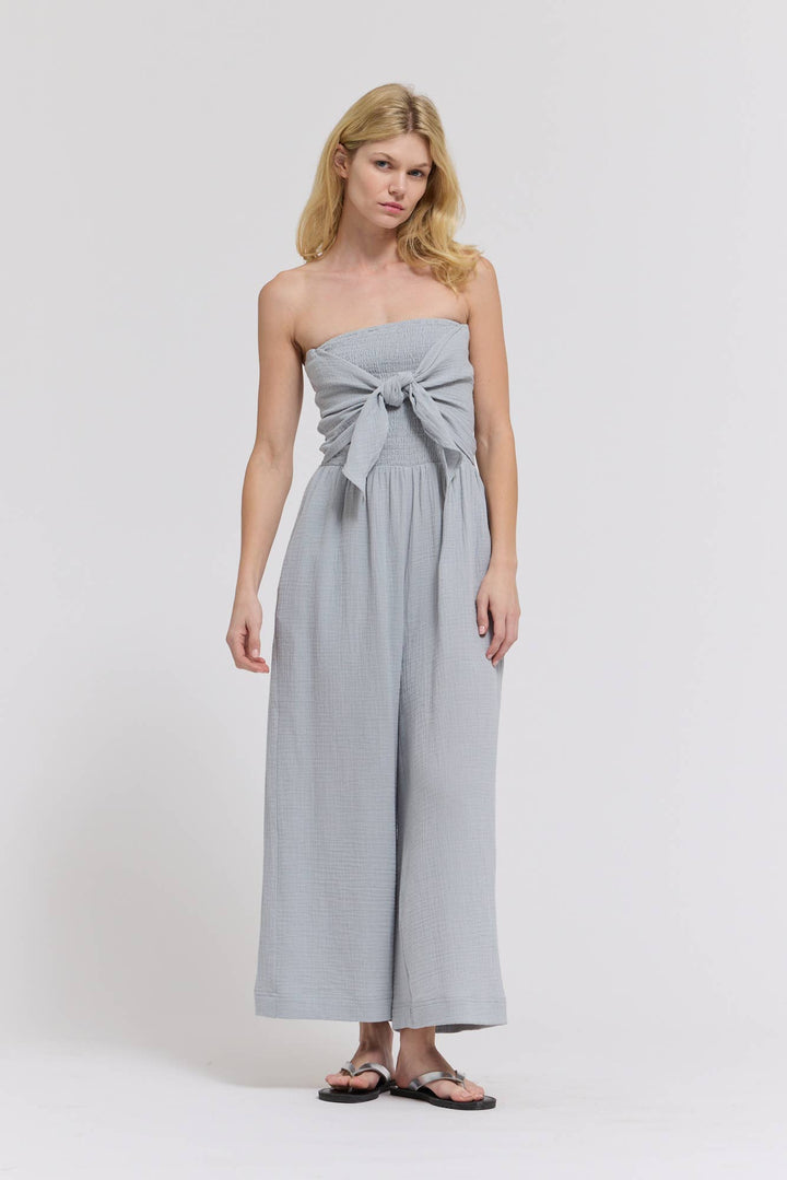 70203CG - TIE FRONT GAUZE JUMPSUIT