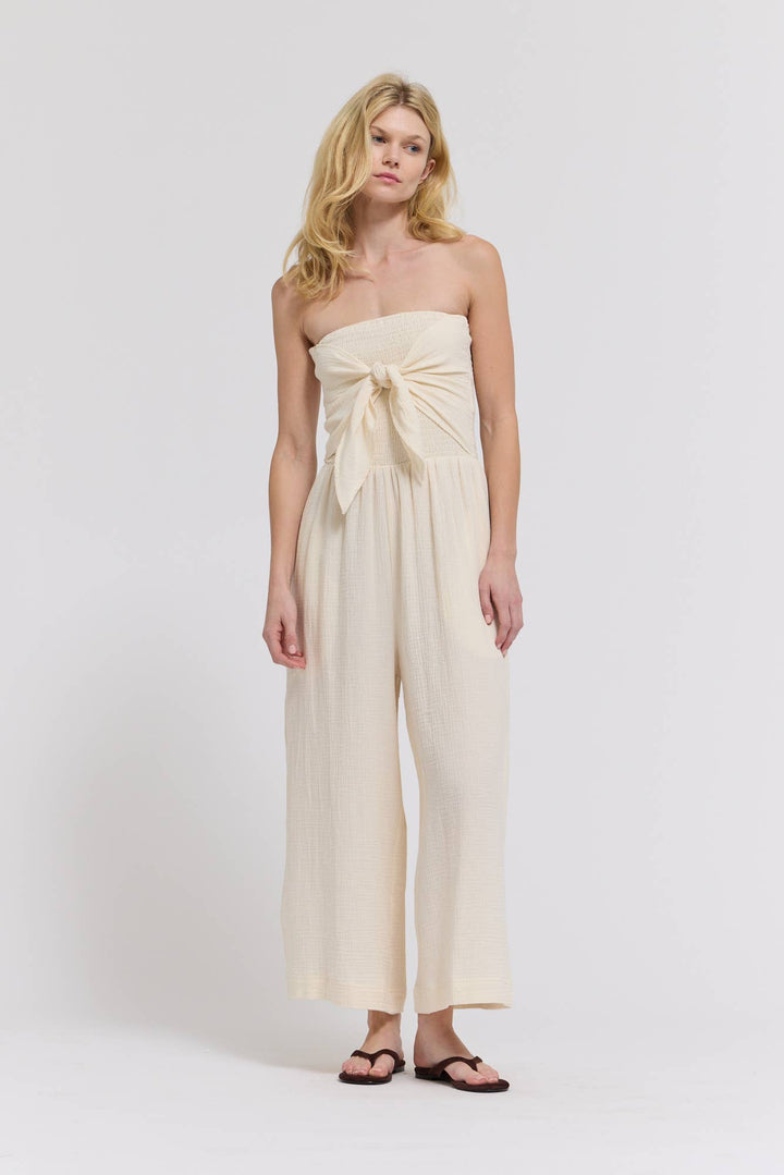 70203CG - TIE FRONT GAUZE JUMPSUIT