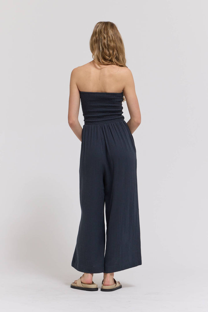 70203CG - TIE FRONT GAUZE JUMPSUIT