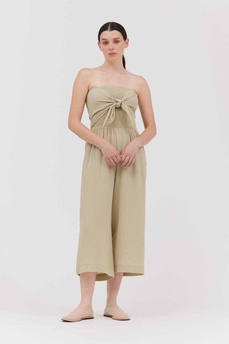 70203CG - TIE FRONT GAUZE JUMPSUIT