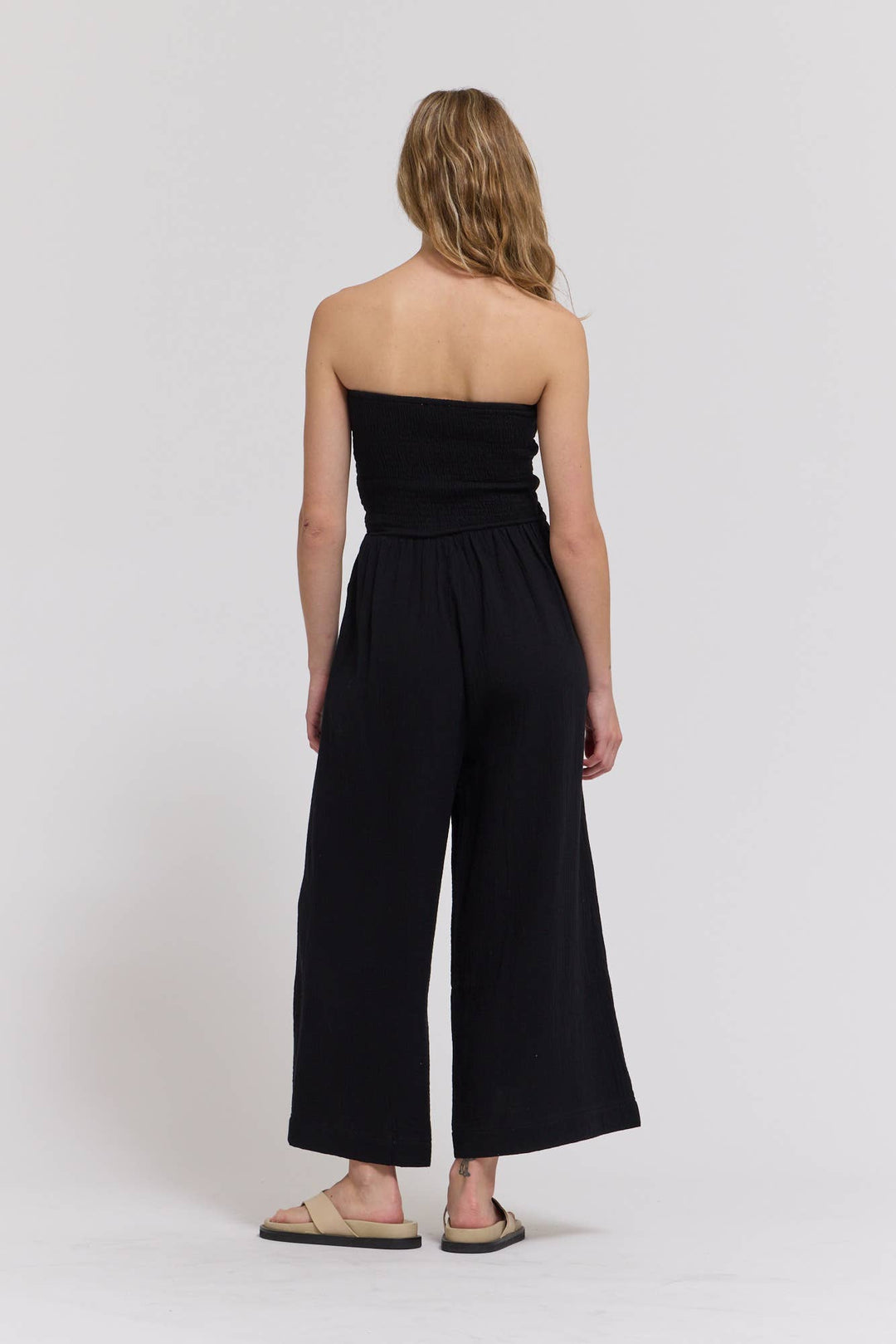 70203CG - TIE FRONT GAUZE JUMPSUIT