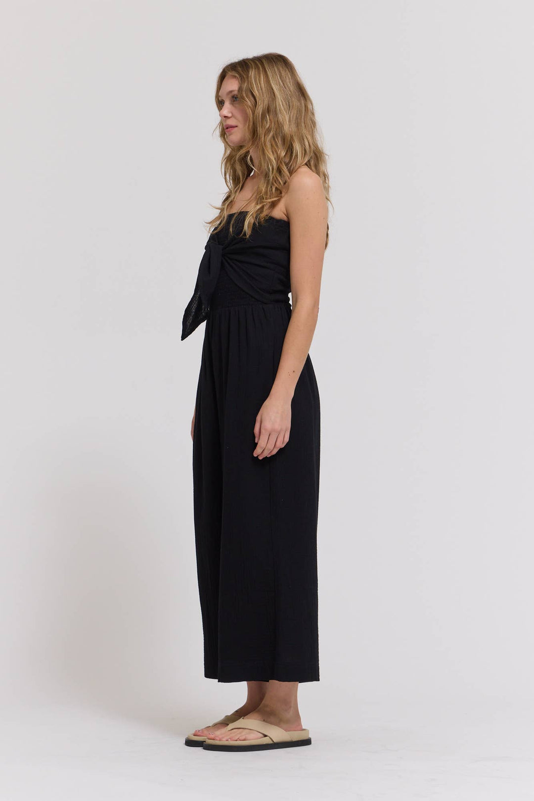70203CG - TIE FRONT GAUZE JUMPSUIT