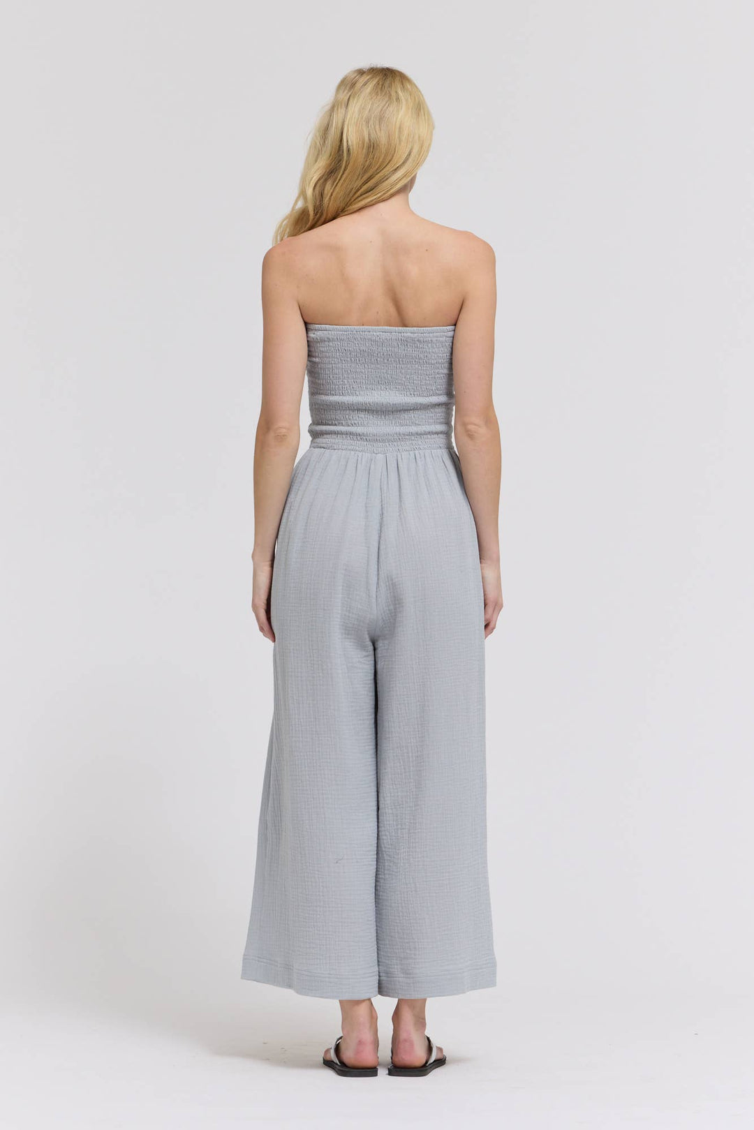 70203CG - TIE FRONT GAUZE JUMPSUIT