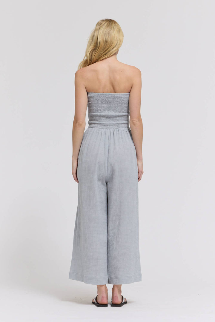 70203CG - TIE FRONT GAUZE JUMPSUIT