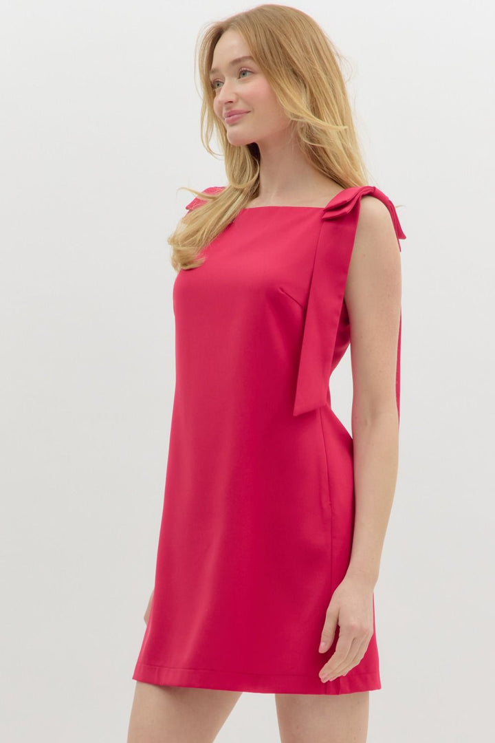 Shoulder Bow Mini Dress