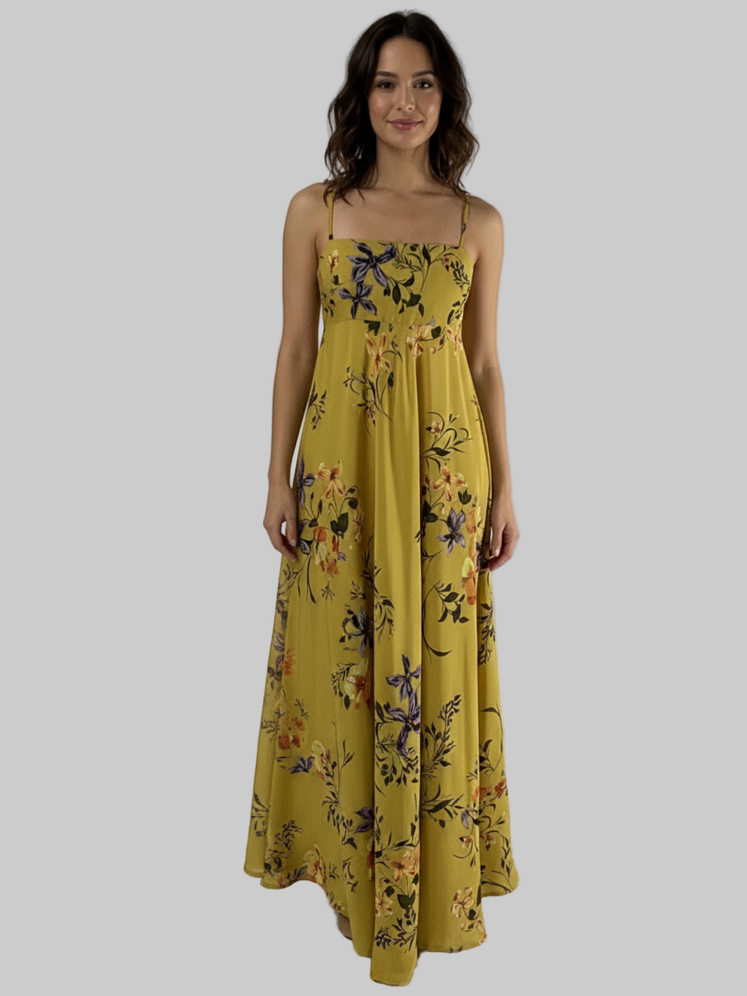 mustard floral maxi length sundress