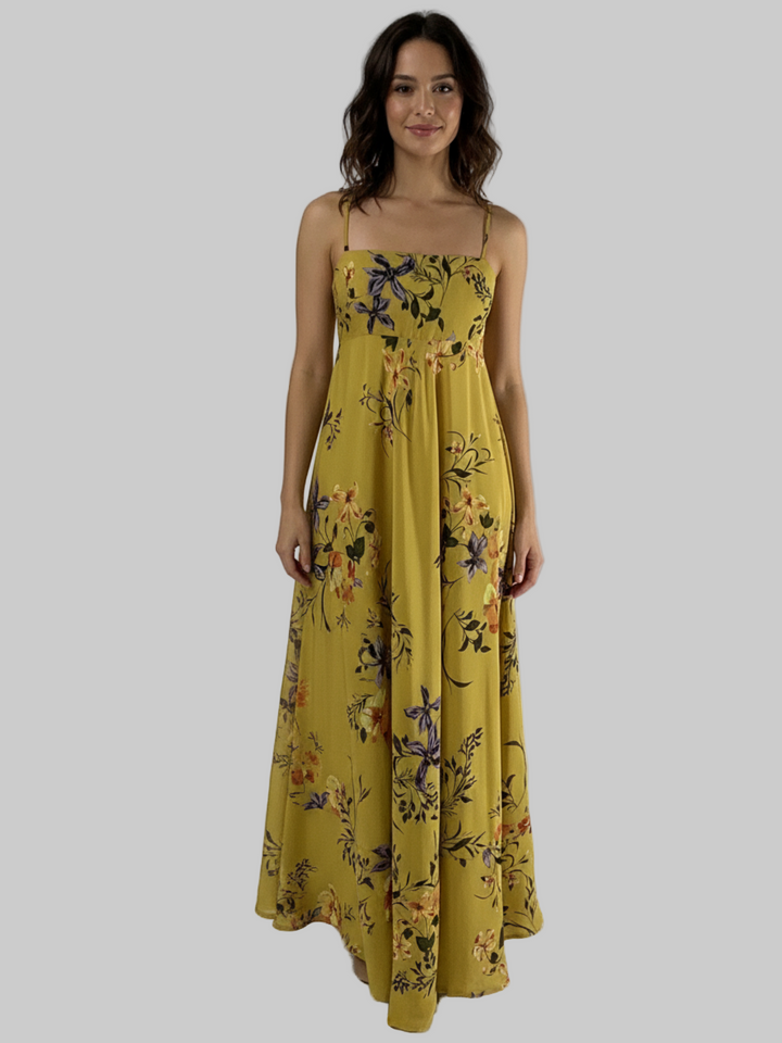 mustard floral maxi length sundress